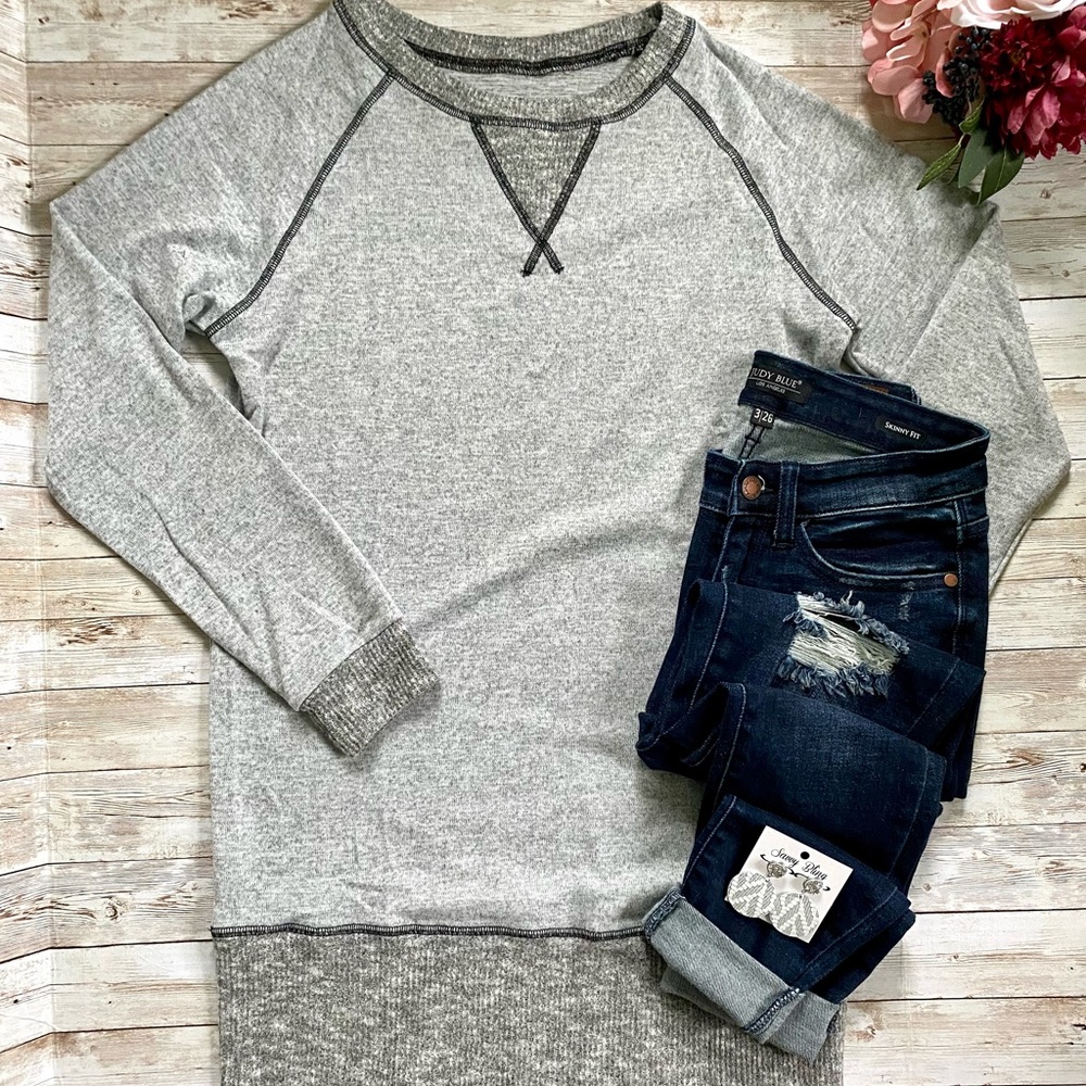 Gray Two-tone Hacci Sweater